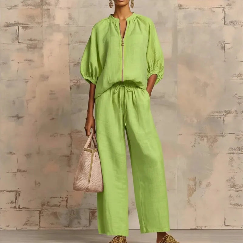 Dames Lounge Set | Comfortabele 2-Delige Set met Wijde Broek