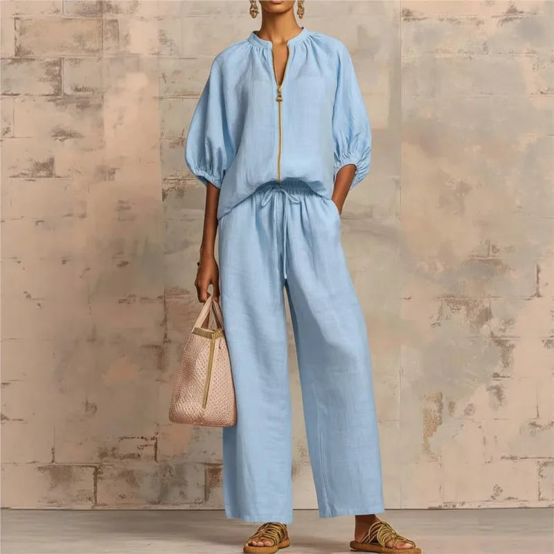 Dames Lounge Set | Comfortabele 2-Delige Set met Wijde Broek