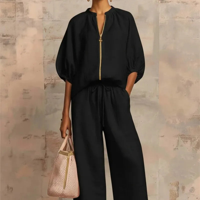 Dames Lounge Set | Comfortabele 2-Delige Set met Wijde Broek