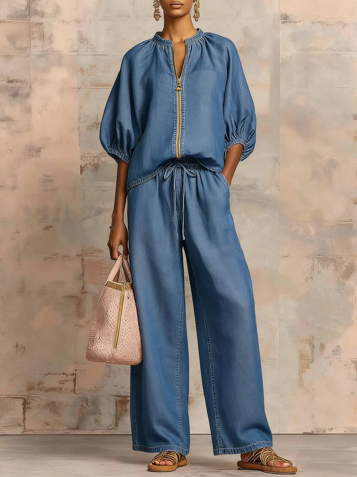 Dames Lounge Set | Comfortabele 2-Delige Set met Wijde Broek