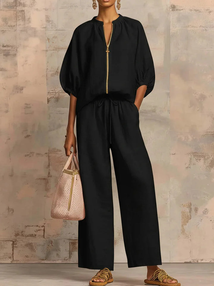 Dames Lounge Set | Comfortabele 2-Delige Set met Wijde Broek