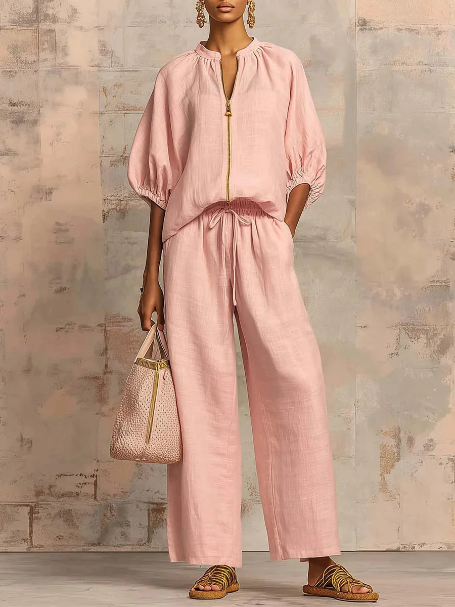 Dames Lounge Set | Comfortabele 2-Delige Set met Wijde Broek