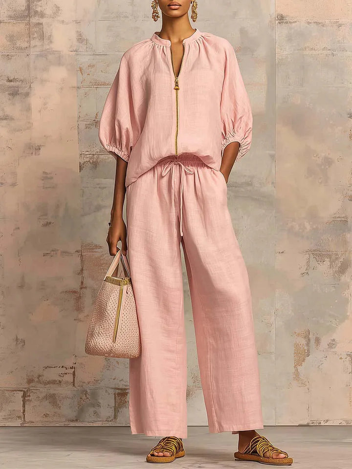 Dames Lounge Set | Comfortabele 2-Delige Set met Wijde Broek