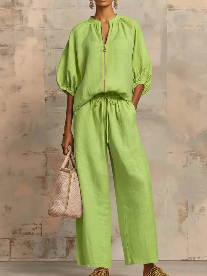 Dames Lounge Set | Comfortabele 2-Delige Set met Wijde Broek