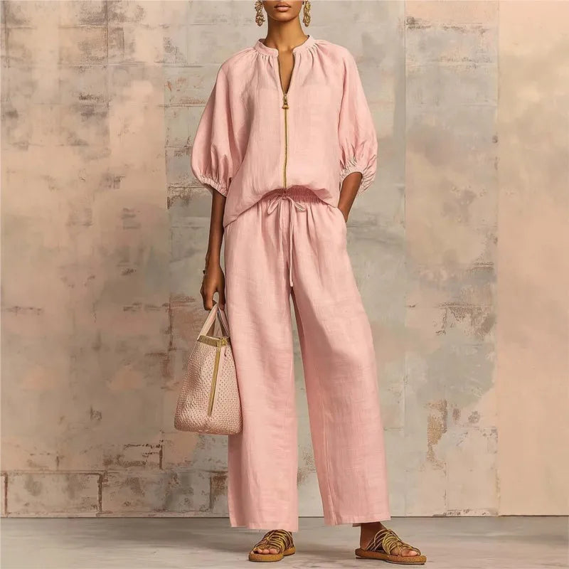 Dames Lounge Set | Comfortabele 2-Delige Set met Wijde Broek