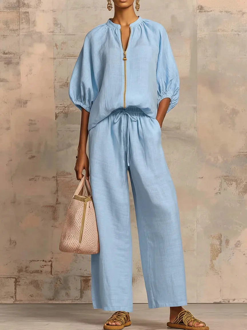 Dames Lounge Set | Comfortabele 2-Delige Set met Wijde Broek
