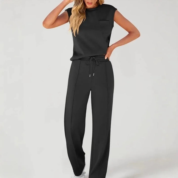 Women's Casual Two-Piece Set High Waist Wide Leg Pants Sleeveless Pure Color New Arrival Comfortable Summer Outfit